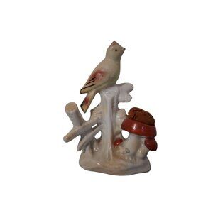 Vintage Porcelain Bird Figurine With A Mushroom Pin Cushion